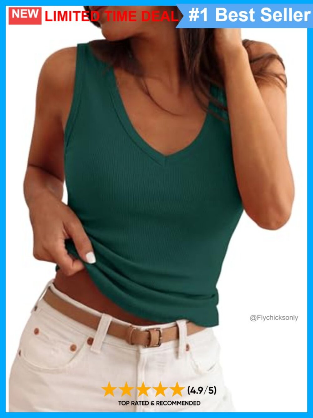 Ribbed Knit V Neck Tank Top Slim Fit Sleeveless Summer Basic